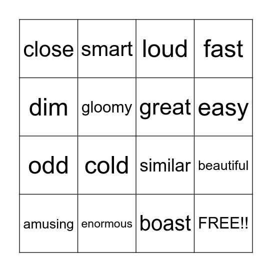 Synonym Bingo Card