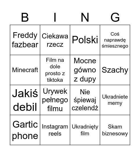 Youtube shorts Bingo Card