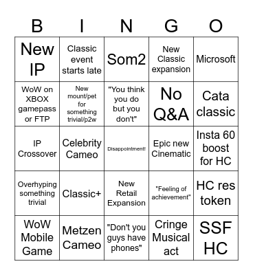 WoW Blizzcon Bingo Card