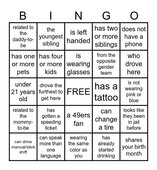 Gender Reveal Guess Who Bingo Card