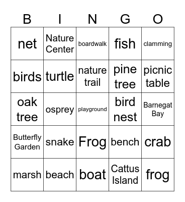 Cattus Island Bingo Card