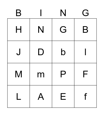Letter Bingo Card