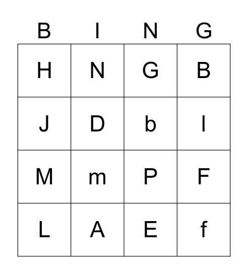 Letter Bingo Card