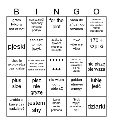 Tinder 2023 Bingo Card