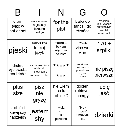 Tinder 2023 Bingo Card