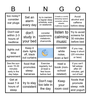 Bedtime Bingo Card