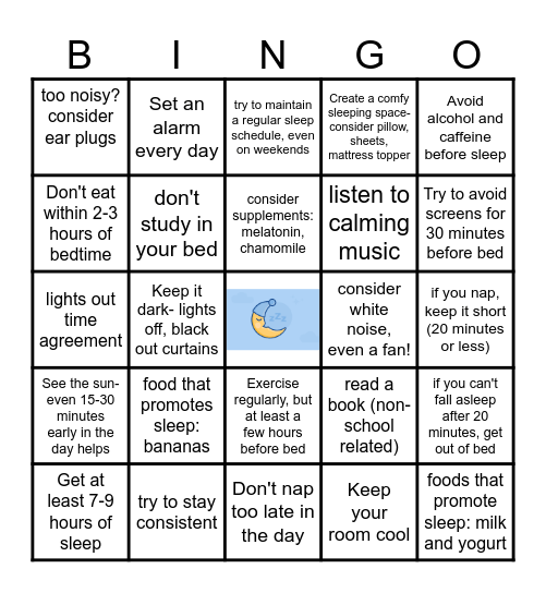 Bedtime Bingo Card