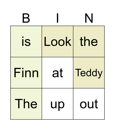 Sight Words Bingo Card