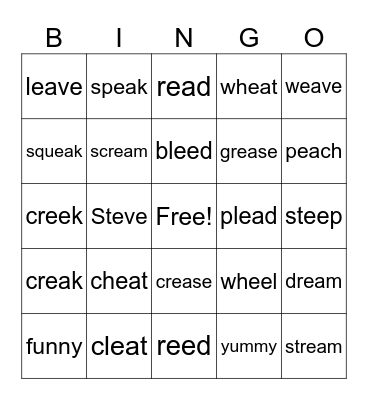 3rd grade long e Bingo Card