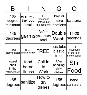 Food Handlers (b) Bingo Card