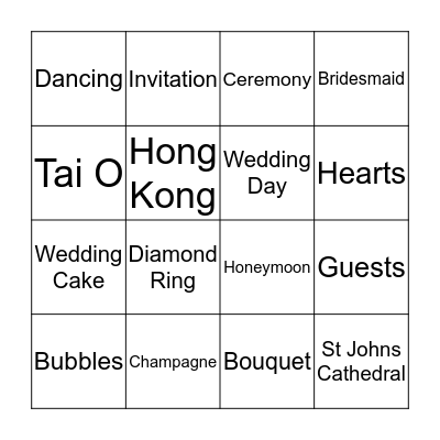 Ms Chamier and Mr Williams Wedding BINGO Card