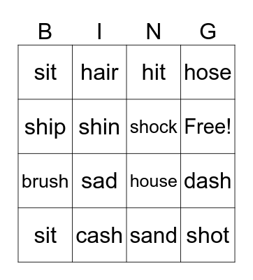 S  H  Sh Bingo Card