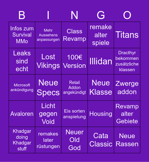 Blizzcon Bingo Card
