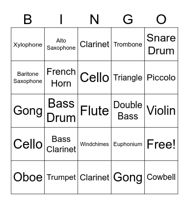 Instrument Bingo Card