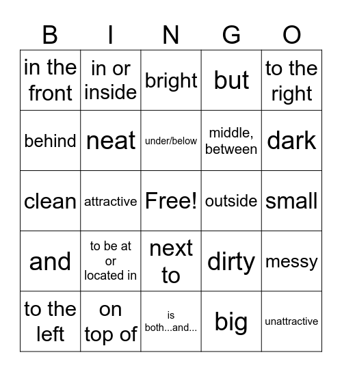 C7 Adjectives & Prepositions (Eng) Bingo Card