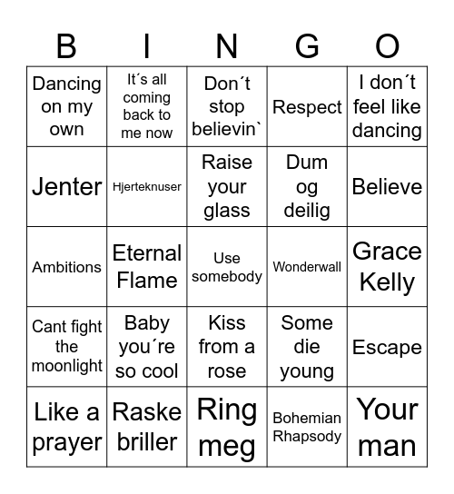 Musikkbingo Card