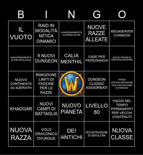 World of Warcraft 11.0 Bingo Card