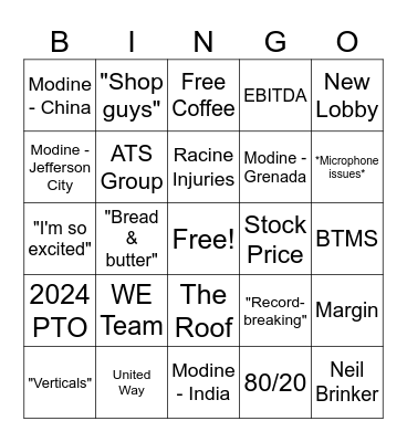 MODINE ALL HANDS BINGO Card