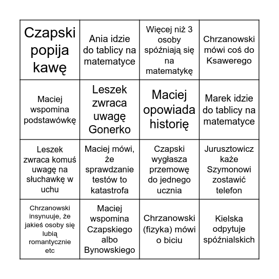 Poniedziałek Ang Gr 2 (Ju) Bingo Card