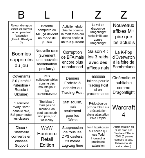 Blizzcon Time Bingo Card