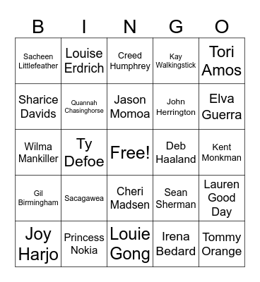 Native and Indigenous American History Month Bingo Card