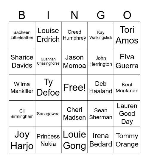 Native and Indigenous American History Month Bingo Card