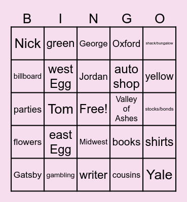 TGG Chs 1-5 Bingo Card