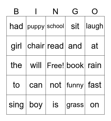 Dolch Units 1-6 Bingo Card