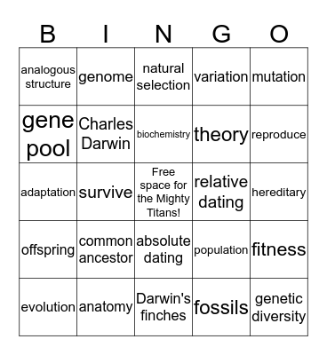 Evolution Bingo! Bingo Card
