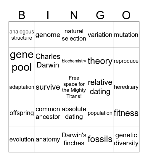 Evolution Bingo! Bingo Card