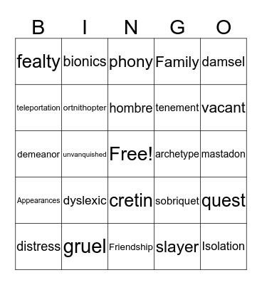 The Mighty Vocabulary Bingo Card