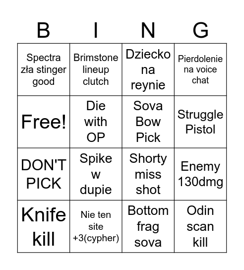 Ted Valorant Bingo Card