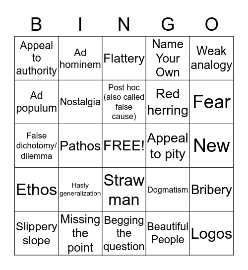 Fallacy Bingo Card