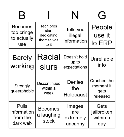 AI trained on the internet Bingo Card