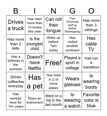 Find Someone Who... Bingo Card