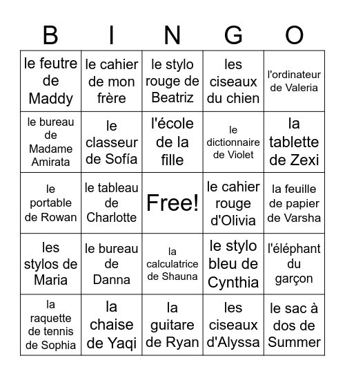 La possession avec de Bingo Card