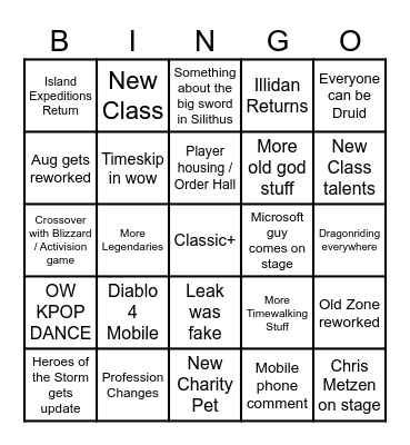 Blizzcon Bingo 2023 Bingo Card