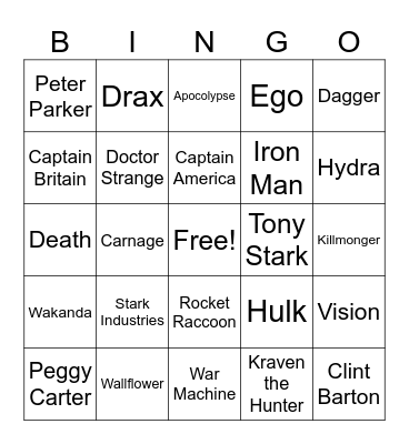 Marvel Bingo Card