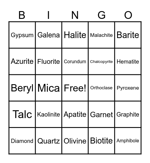 Harrison Rock and Fossil Club Bingo Card