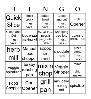 Pampered Chef Tessk  Bingo Card