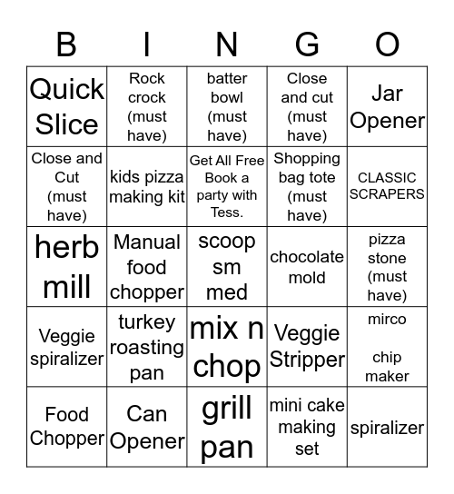 Pampered Chef Tessk  Bingo Card