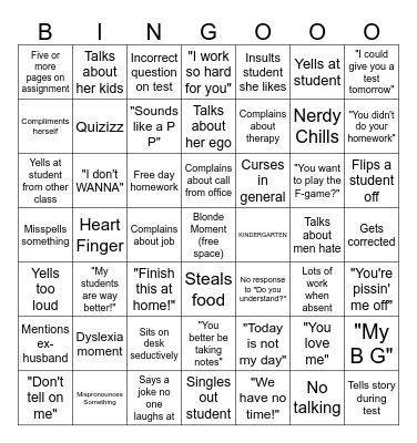 Blonde Bingo Card