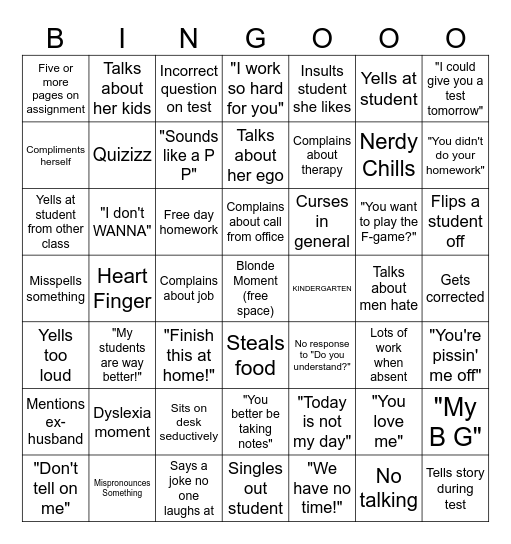 Blonde Bingo Card