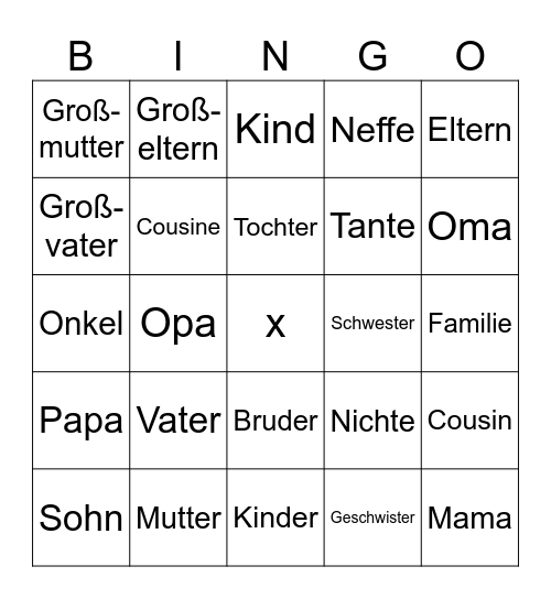 Familie Bingo Card