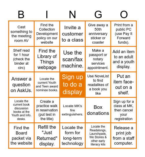 MK Cross-Training Bingo Card