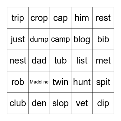 Blending Words Bingo Card
