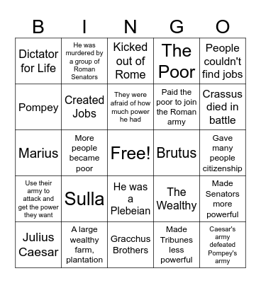 End of the Republic BINGO Card