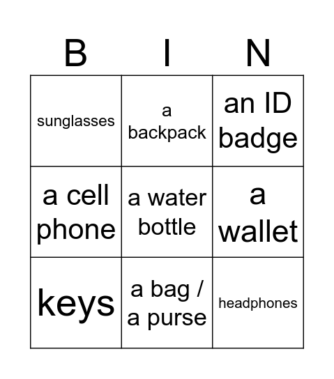 Start Up 2 Unit 4 Lesson 1: Personal possessions Bingo Card