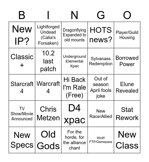 Blizzcon 2023 Bingo Card