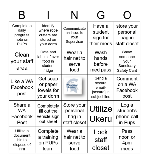 COMPLIANCE BINGO! Turn in a card with a bingo to Joel Porter or Eboni Jones, by 3pm on 11/10, to receive a prize. Include your name. GOOD LUCK! Bingo Card